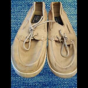 Polo Ralph Lauren Mens Size 11D Sander Boat Deck Shoes Beige Canvas Lace Up